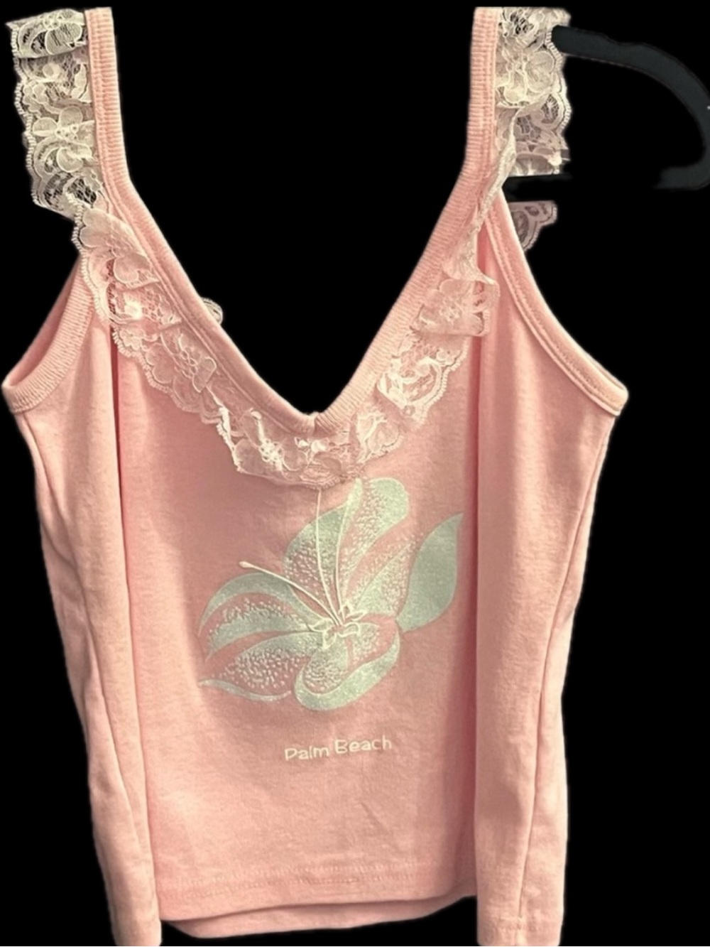 Palm Beach Florida Pink Blue floral Lace ruffle Tank Top Cami Cropped crop shirt